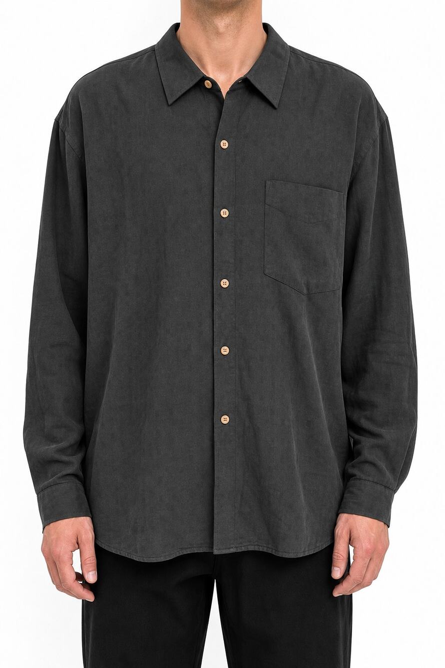 KAID Mens Black 100% Silk Button Down Long Sleeve Shirt XL Business Casual Work